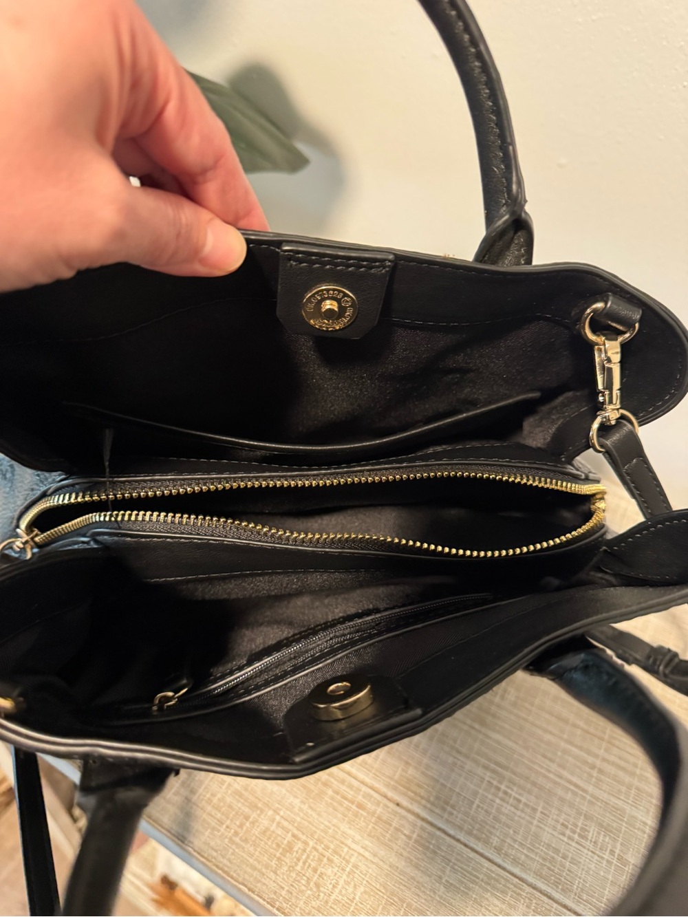Nine West Black Embossed Satchel with Detachable Strap - Picture 3 of 4